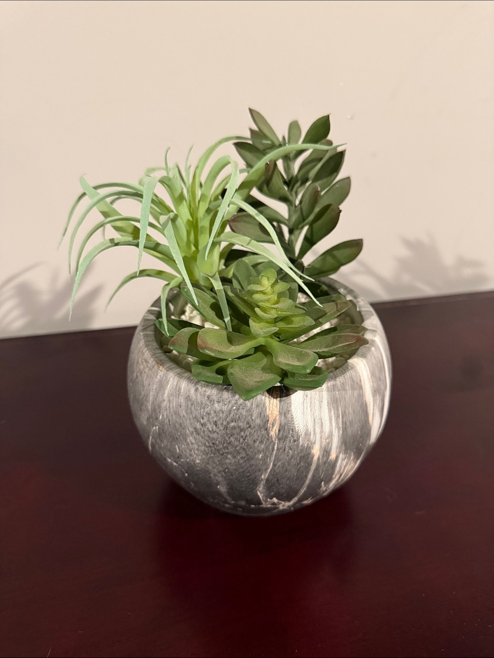 Artificial Succulent Arrangement in Grey Marble Pot
